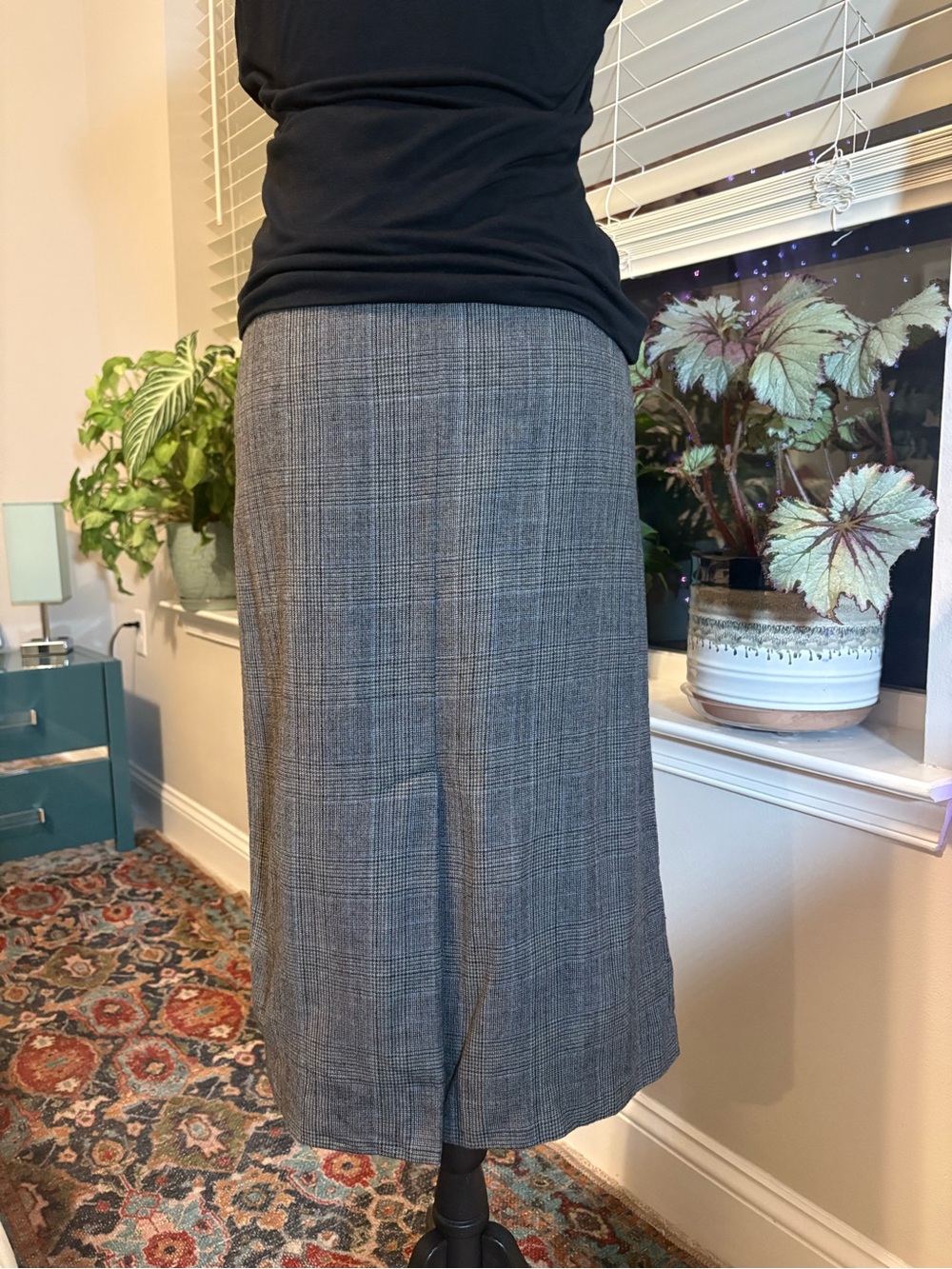 Rafaella Gray Glen Plaid Midi Skirt